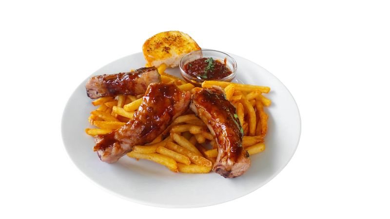 Spare Ribs mit BBQ-Sauce und Pommes Flasch City Restaurant Events & Hochzeit Location in St. Lorenzen im Murztal, Stmk Bruck/Mur & Mürzzuschlag S6 St Marein Ausfahrt